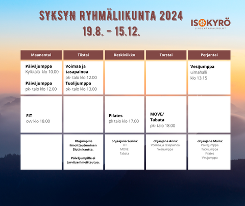 ryhmäliikuntakalenteri